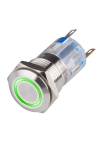 16mm Metal body Push Button, 110/220VAC, LED Illuminated, Maintained, IP65, 1A, SPDT, Green