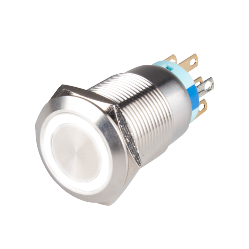 19mm Metal body Push Button, 24VDC, LED Illuminated, Momentary, IP65, 1A, DPDT, White