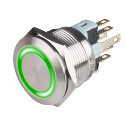 22mm Metal body Push Button, 110/220VAC, LED Illuminated, Momentary, IP65, 3A, DPDT, Green
