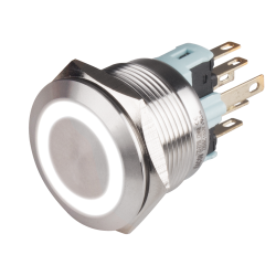 22mm Metal body Push Button, 110/220VAC, LED Illuminated, Momentary, IP65, 3A, DPDT, White