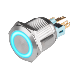22mm Metal body Push Button, 110/220VAC, LED Illuminated, Maintained, IP65, 3A, DPDT, Blue