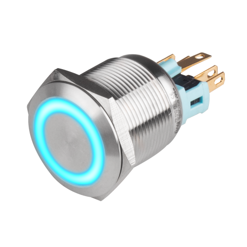 22mm Metal body Push Button, 110/220VAC, LED Illuminated, Maintained, IP65, 3A, DPDT, Blue