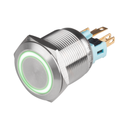 22mm Metal body Push Button, 110/220VAC, LED Illuminated, Maintained, IP65, 3A, DPDT, Green