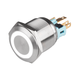 22mm Metal body Push Button, 110/220VAC, LED Illuminated, Maintained, IP65, 3A, DPDT, White
