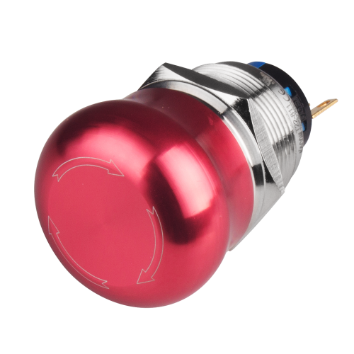 22mm Metal body E-stop switch, Turn release, Mushroom head, IP65, 3A, SPDT, Red