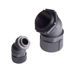 Tube connector, elbow 45, PF 1 1/2" thread, Tube #48, Ø68xL123mm size, w/nut & rubber washer, Black