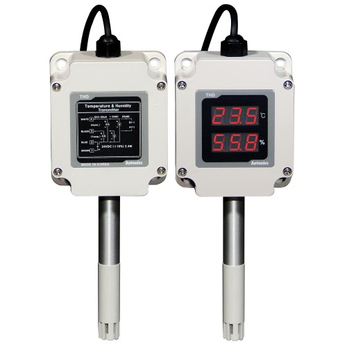 Temp/Humidity Transducer, Wall mount,  100mm sensing pole, 4-20mA output, 24VDC power