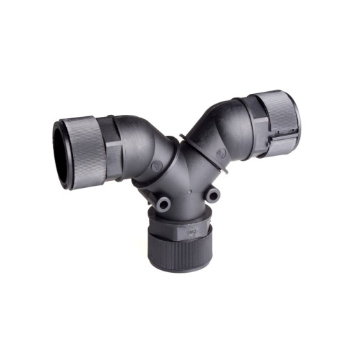 Tube distributor, T type, Tube #28x#28x#28, 39x39x39mm length, Ø47x47x47 dia., Black