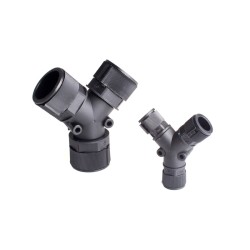 Tube distributor, Y type, 28x28xTube #22, 39x39x33.3mm length, Ø47x47x41 dia., Black