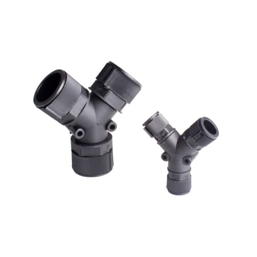 Tube distributor, Y type, 12x12xTube #10, 26.6x26.6x26.6mm length, Ø25x25x23 dia., Black