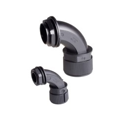 Tube connector, elbow 90, PF 1 1/2" thread, Tube #48, Ø68x110x141mm size, w/nut & rubber washer, Black