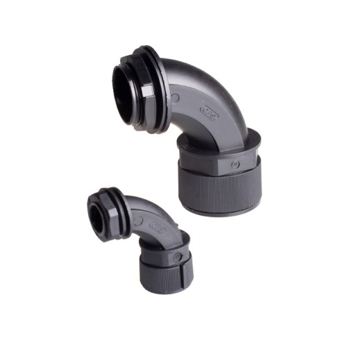 Tube connector, elbow 90, PF 1 1/2" thread, Tube #48, Ø68x110x141mm size, w/nut & rubber washer, Black