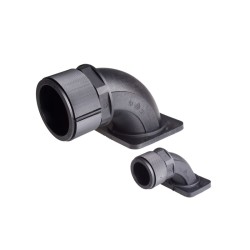 Tube connector, elbow 90 flange, Tube #12, 45x32mm flange, Ø25xL61mm size, Black