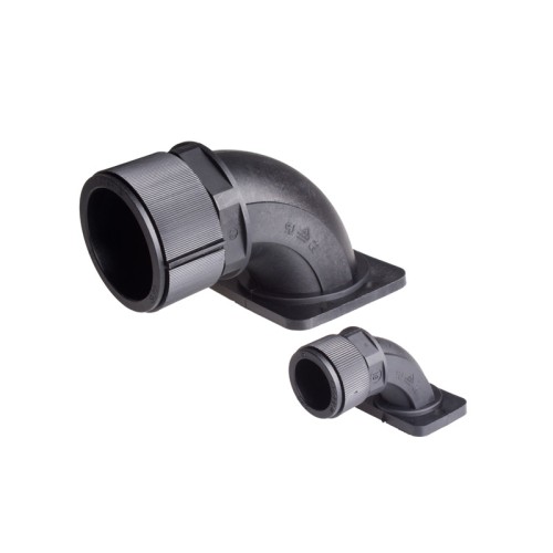 Tube connector, elbow 90 flange, Tube #16, 45x32mm flange, Ø30xL71mm size, Black