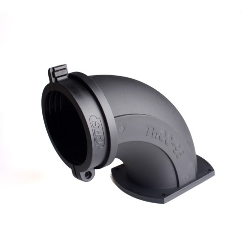 Tube connector, elbow 90 flange, Tube #70, 98x113mm flange, Ø121xL191.6mm size, Black