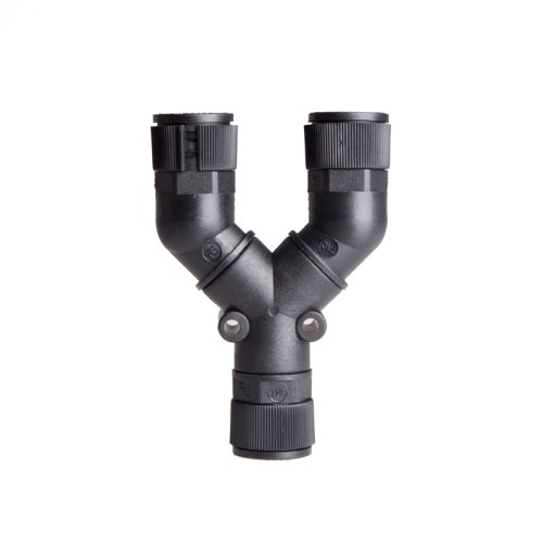 Tube distributor, Y type, 10x10xTube #10, 26.6x26.6x26.6mm length, Ø23x23x23 dia., Black