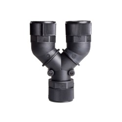 Tube distributor, Y type, 28x28xTube #28, 39x39x39mm length, Ø47x47x47 dia., Black