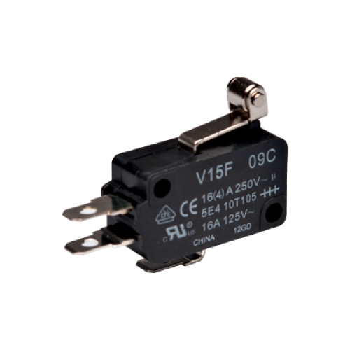 Micro Switch, Snap action with steel roller short lever, SPDT 15A 120VAC