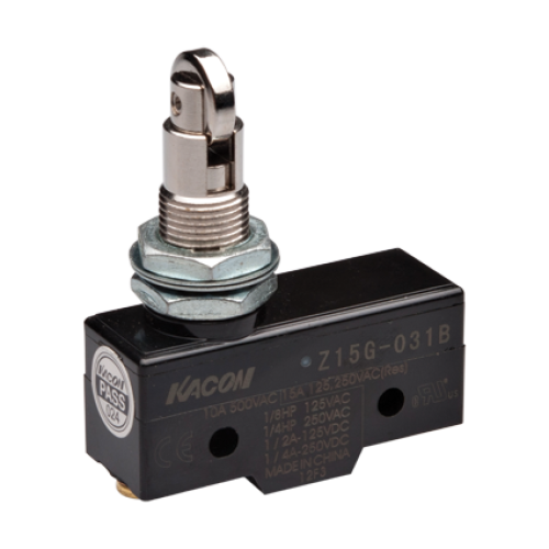 Limit Switch, 49.2x24.2x17.45mm Plastic (Phenol) body, 1 NO & NC w/ snap action, Panel mounting cross roller push plunger actuator