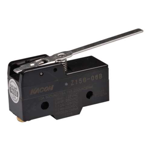 Limit Switch, 49.2x24.2x17.45mm Plastic (Phenol) body, 1 NO & NC w/ snap action, Long Lever actuator