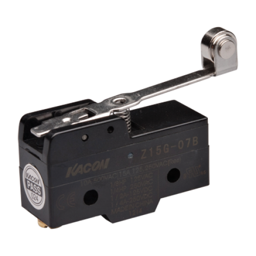 Limit Switch, 49.2x24.2x17.45mm Plastic (Phenol) body, 1 NO & NC w/ snap action, Roller lever actuator Limit Switch, 49.2x24.2x17.45mm Plastic (Phenol) body, 1 NO & NC w/ snap action, Roller lever actuator