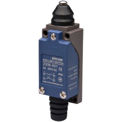 Limit Switch, 57x28x25mm Plastic cover/Al-die-casting body, 1 NO & 1 NC w/ Snap action, IP65, Push plunger actuator