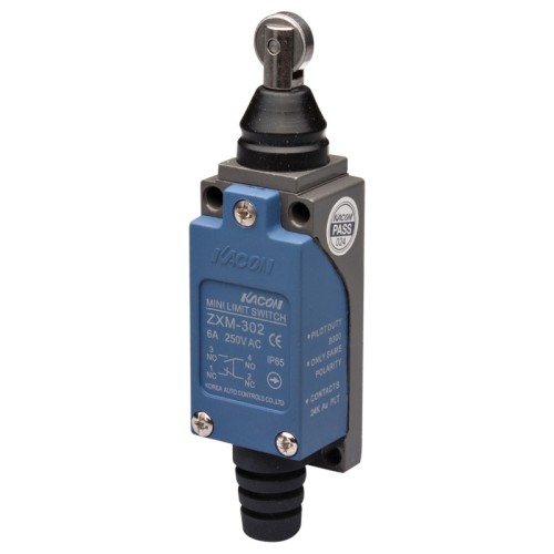 Limit Switch, 57x28x25mm Plastic cover/Al-die-casting body, 1 NO & 1 NC w/ Snap action, IP65, Roller plunger actuator Limit Switch, 57x28x25mm Plastic cover/Al-die-casting body, 1 NO & 1 NC w/ Snap action, IP65, Roller plunger actuator