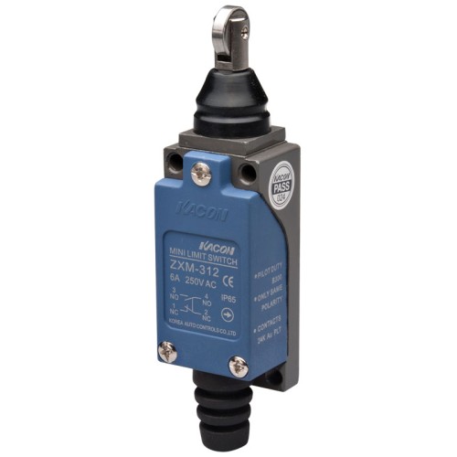 Limit Switch, 57x28x25mm Plastic cover/Al-die-casting body, 1 NO & 1 NC w/ Snap action, IP65, Cross roller plunger actuator