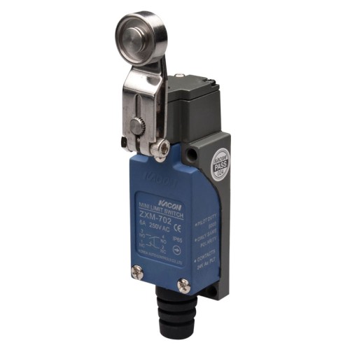 Limit Switch, 57x28x25mm Plastic cover/Al-die-casting body, 1 NO & 1 NC w/ Snap action, IP65, Roller lever actuator