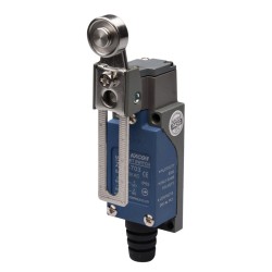 Limit Switch, 57x28x25mm Plastic cover/Al-die-casting body, 1 NO & 1 NC w/ Snap action, IP65, Adjustable roller lever actuator