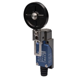 Limit Switch, 57x28x25mm Plastic cover/Al-die-casting body, 1 NO & 1 NC w/ Snap action, IP65, 50mm dia Roller lever actuator