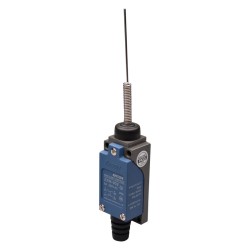 Limit Switch, 57x28x25mm Plastic cover/Al-die-casting body, 1 NO & 1 NC w/ Snap action, IP65, Spring wire rod actuator