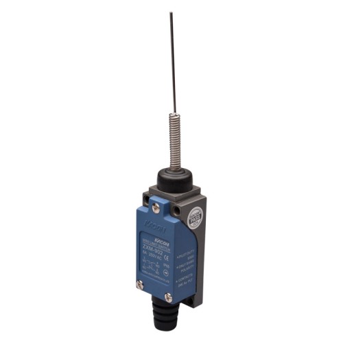Limit Switch, 57x28x25mm Plastic cover/Al-die-casting body, 1 NO & 1 NC w/ Snap action, IP65, Spring wire rod actuator