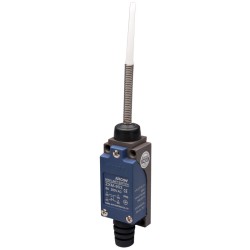 Limit Switch, 57x28x25mm Plastic cover/Al-die-casting body, 1 NO & 1 NC w/ Snap action, IP65, Spring rod w/plastic tip actuator