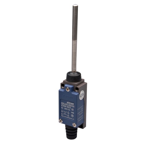 Limit Switch, 57x28x25mm Plastic cover/Al-die-casting body, 1 NO & 1 NC w/ Snap action, IP65, Spring rod w/metal tip actuator Limit Switch, 57x28x25mm Plastic cover/Al-die-casting body, 1 NO & 1 NC w/ Snap action, IP65, Spring rod w/metal tip actuator