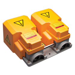 Foot Switch, Momentary, 2 Pedals, Aluminum Die-Casting Housing, Full Foot Guard, Yellow, IP54, 1NO 1NC x 2, 15A 250VAC