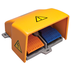 Foot Switch, Momentary, 2 Pedals, Aluminum Die-Casting Housing, Full Foot Guard, Yellow, IP54, 1NO 1NC x 2, 15A 250VAC